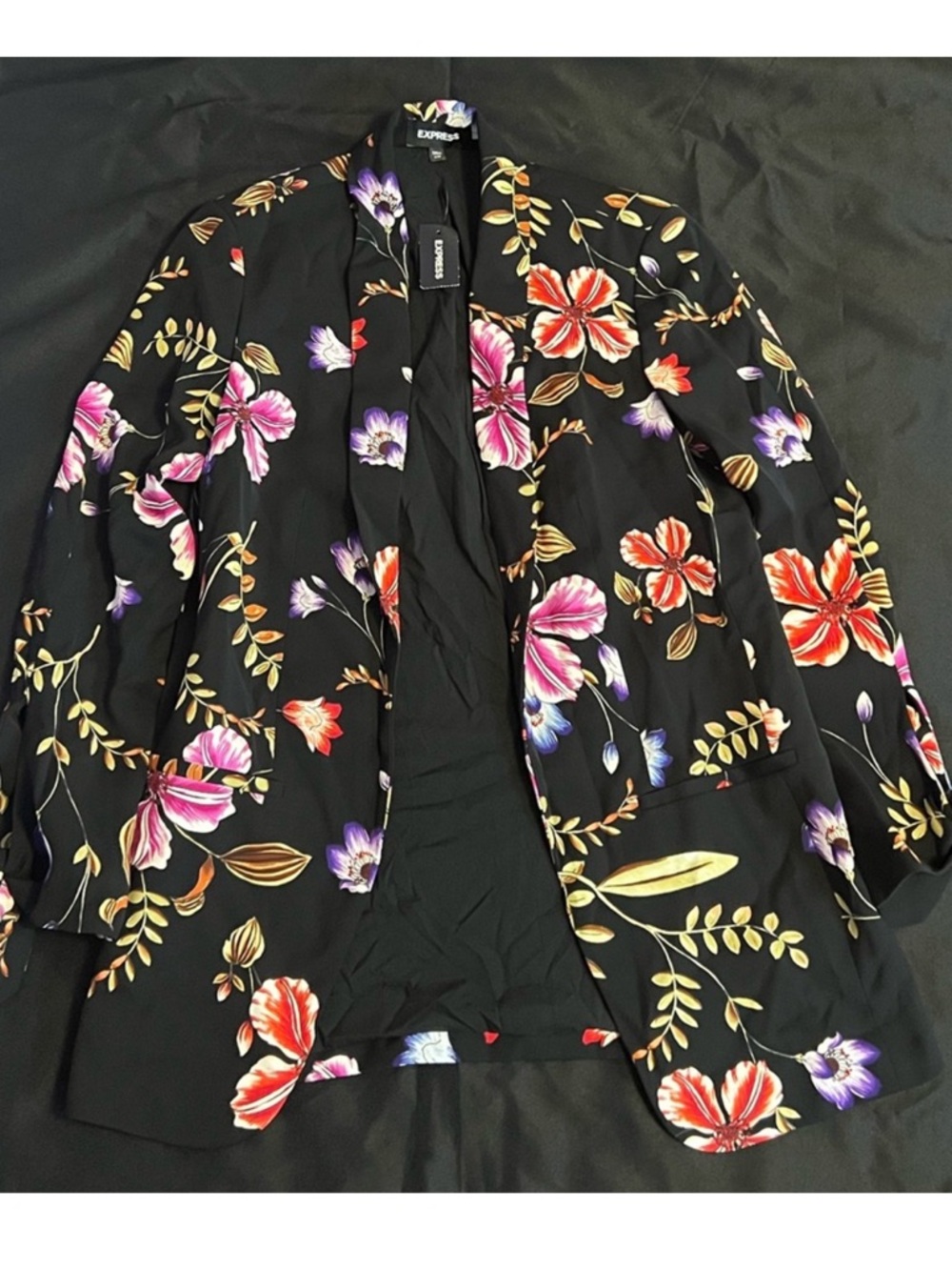EXPRESS Black Floral Blazer Jacket - Multicolor Flower Print - Picture 1 of 4